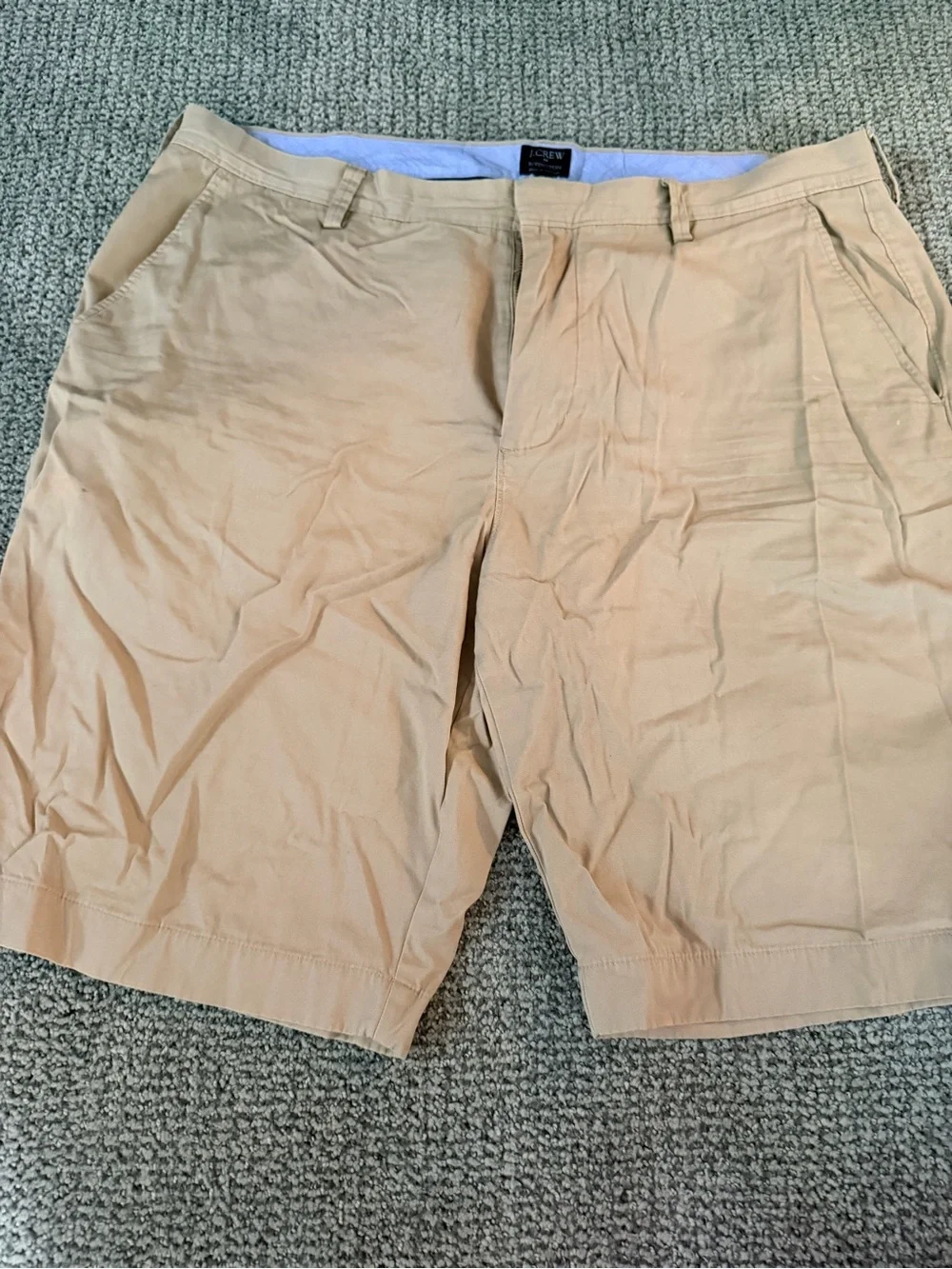 J. Crew Men's Three-Pack Flat Front Shorts - Light Blue Striped, Tan & Burgundy